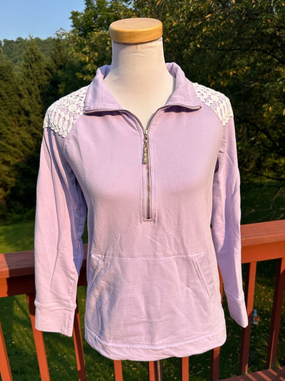 Lilly Pulitzer Skipper Popover Lavender Half-Zip Pullover Crochet